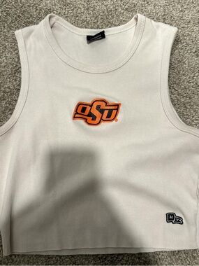 OSU White Ribbed Crop Tank with Orange Logo